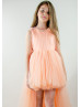 Peach Tulle High Low Floral Embellished Flower Girl Dress